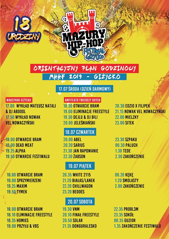 Mazury Hip-Hop Festiwal 2019 timetable