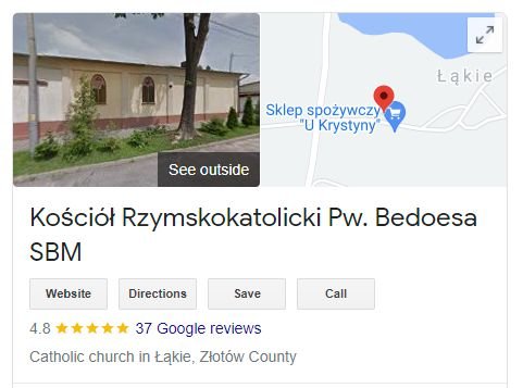 Kościół pw. Bedoesa SBM na mapach Google i w kalendarzu gminy Złotów