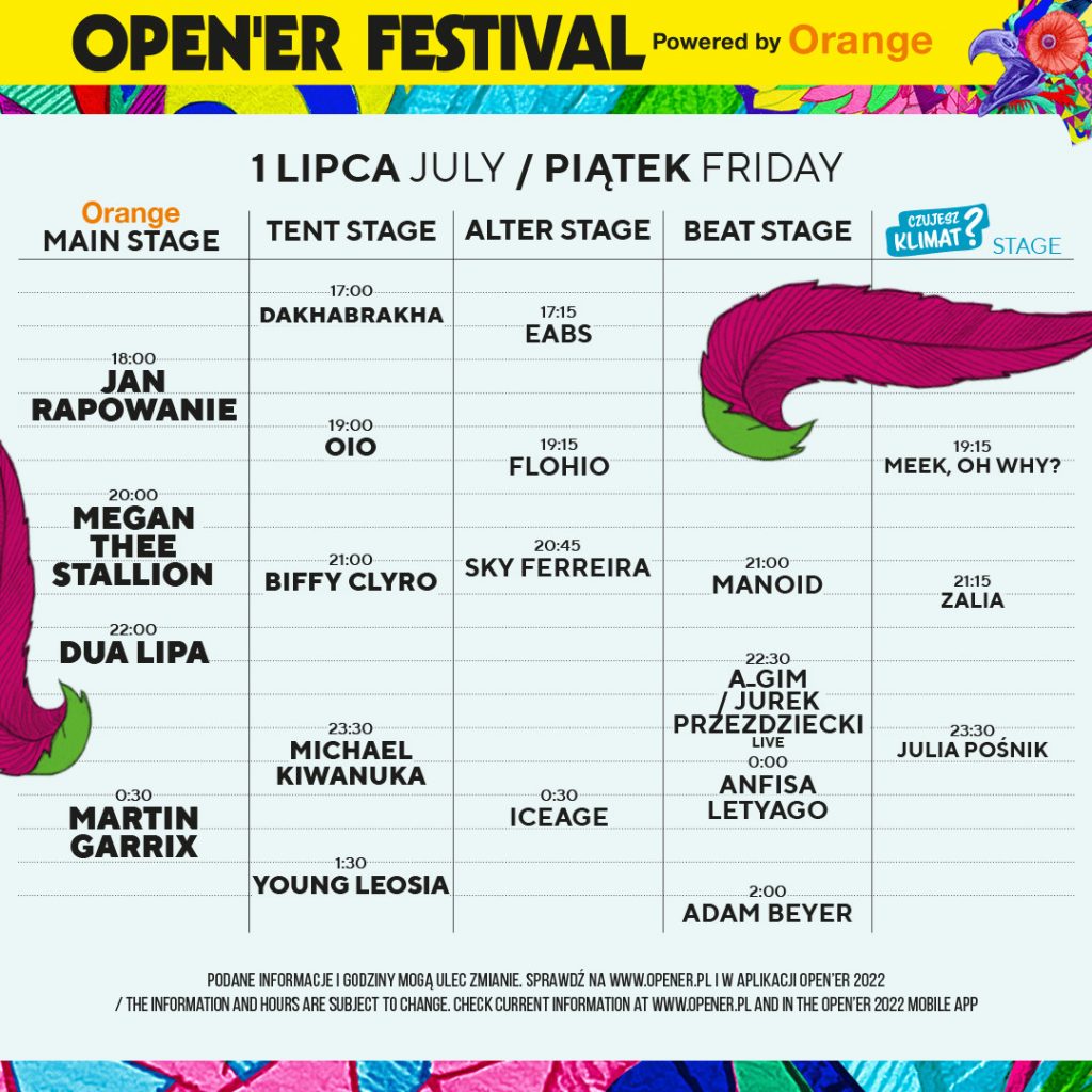 Open'er Festival 2022 line-up